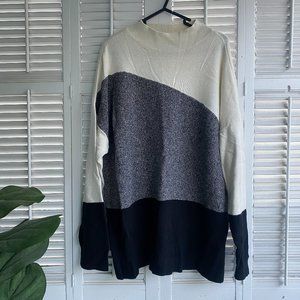 APT 9 SZ XXL Rayon/Nylon Black Gray Mock Neck Longer Ribbed Sweater Pullover